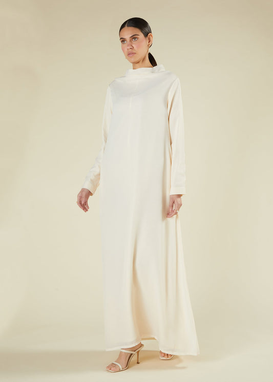 Creamy Cowl Neck Abaya