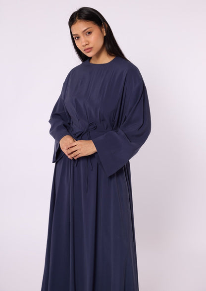 Pleated Long Dress with Waist Tie Detail