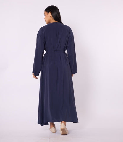 Pleated Long Dress with Waist Tie Detail