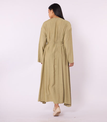 Pleated Long Dress with Waist Tie Detail