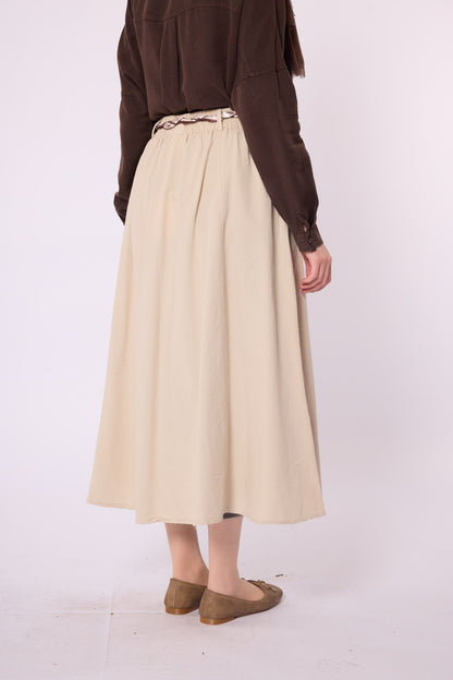 Flared Skirt with Gathered Detail and Scarf Belt
