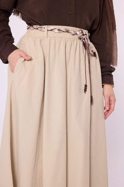 Flared Skirt with Gathered Detail and Scarf Belt