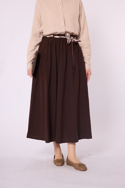 Flared Skirt with Gathered Detail and Scarf Belt