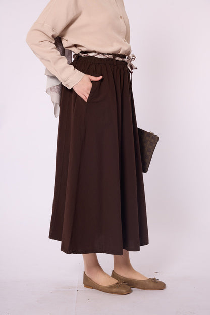 Flared Skirt with Gathered Detail and Scarf Belt