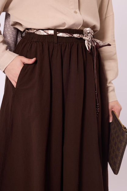 Flared Skirt with Gathered Detail and Scarf Belt