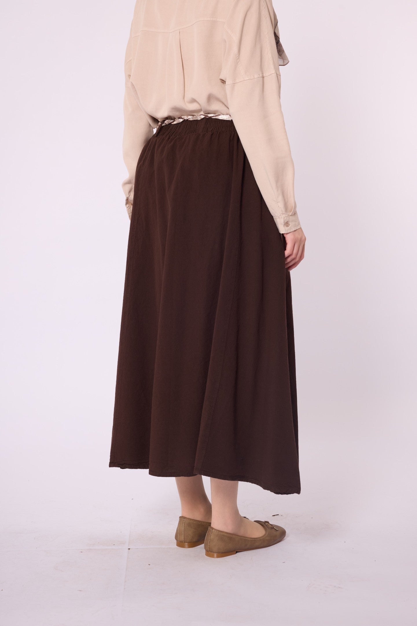 Flared Skirt with Gathered Detail and Scarf Belt