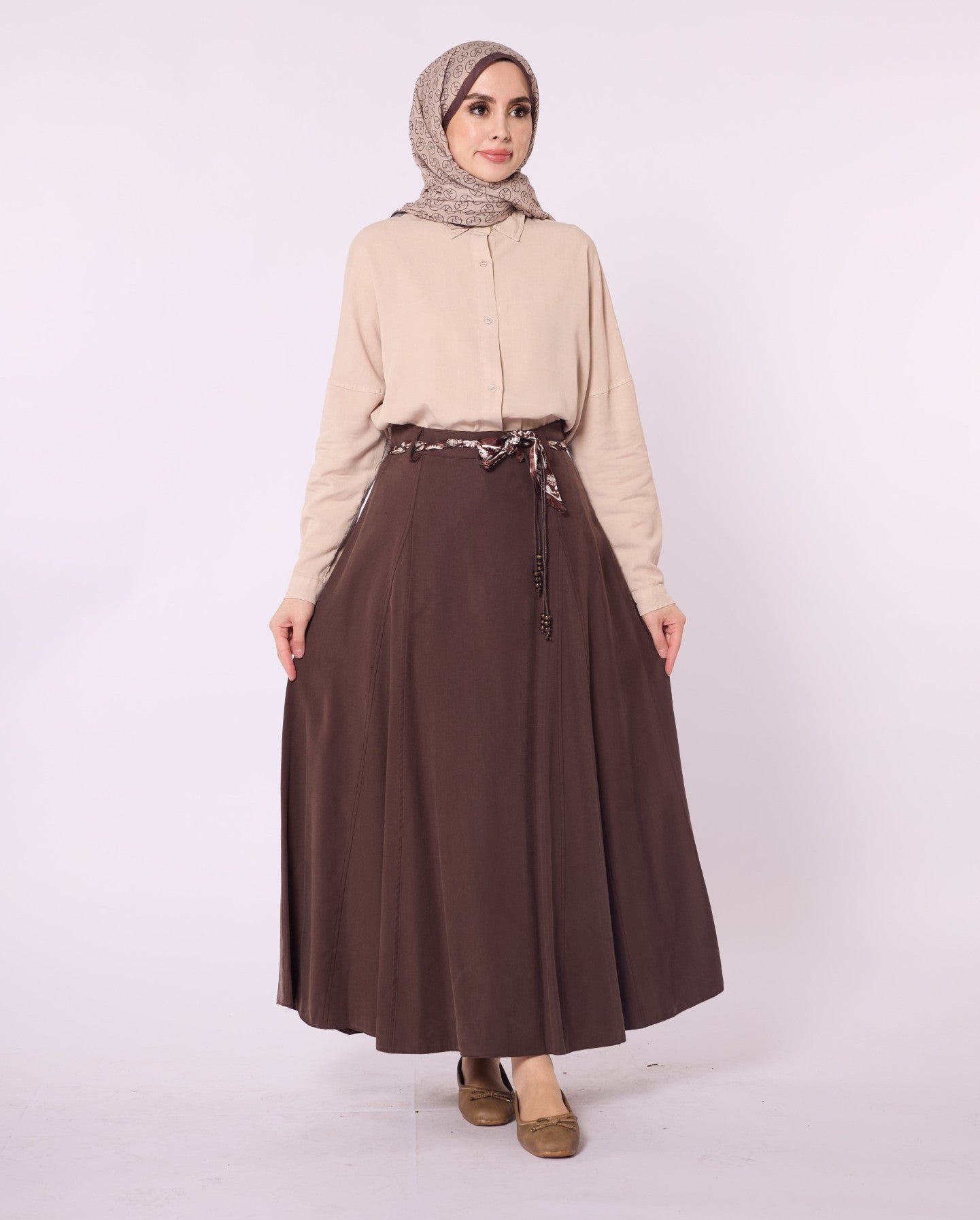 A-Line Skirt with Satin Belt Detail