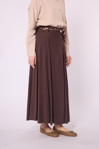 A-Line Skirt with Satin Belt Detail