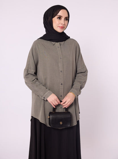 Polo Collar Drop Shoulder Tunic