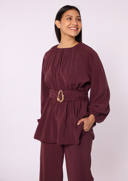Trouser Set with Elastic Waist and Belt Detail