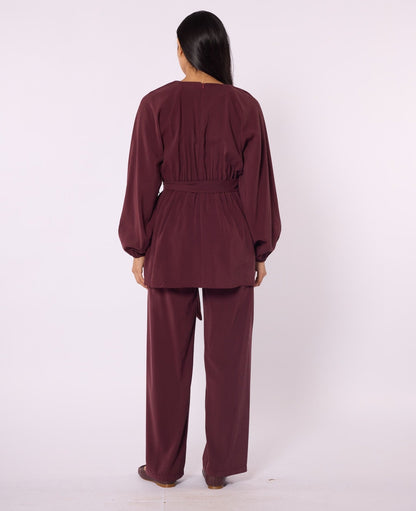 Trouser Set with Elastic Waist and Belt Detail