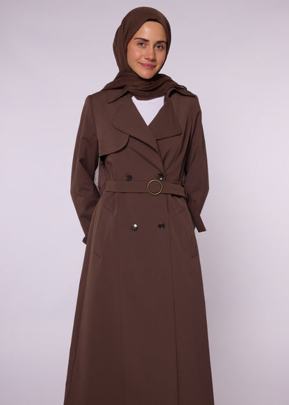 Double-Breasted Belted Polo Collar Lined Coat