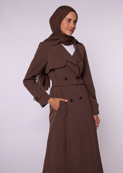 Double-Breasted Belted Polo Collar Lined Coat