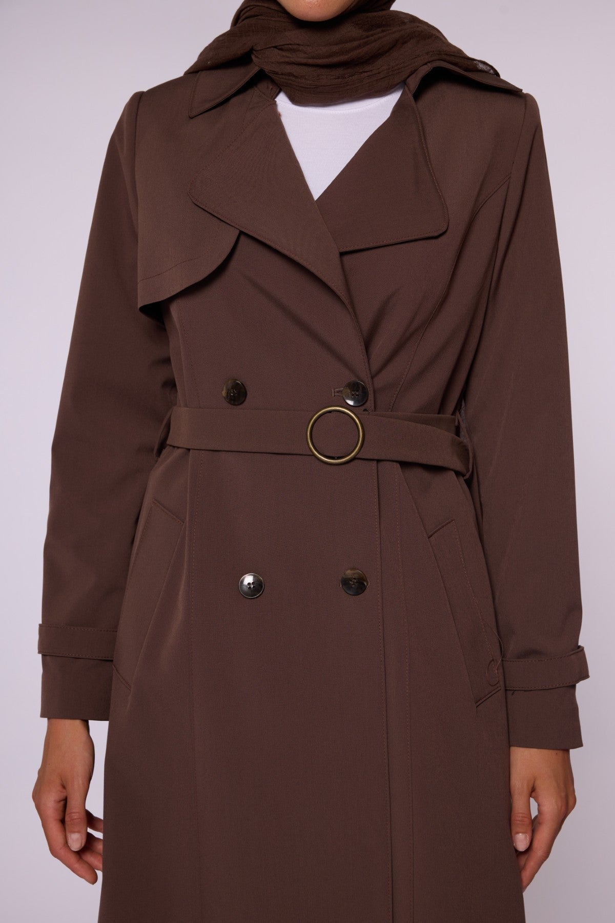 Double-Breasted Belted Polo Collar Lined Coat