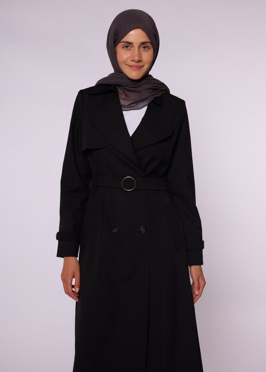Double-Breasted Belted Polo Collar Lined Coat