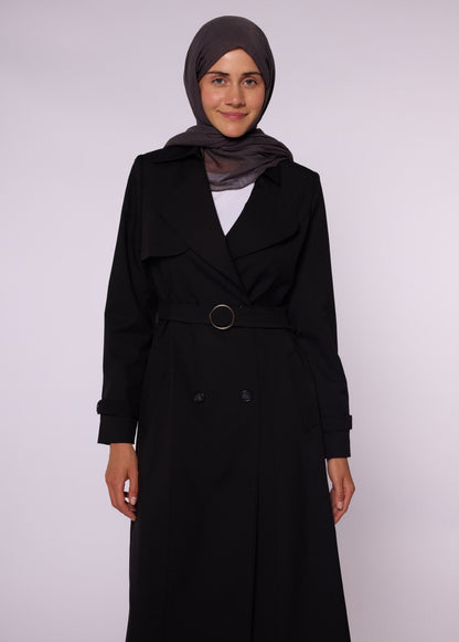 Double-Breasted Belted Polo Collar Lined Coat