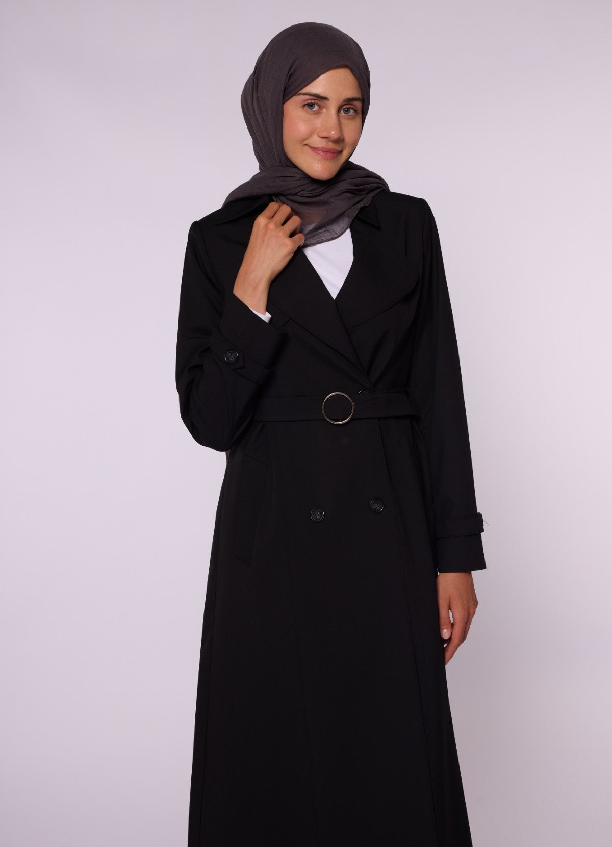 Double-Breasted Belted Polo Collar Lined Coat