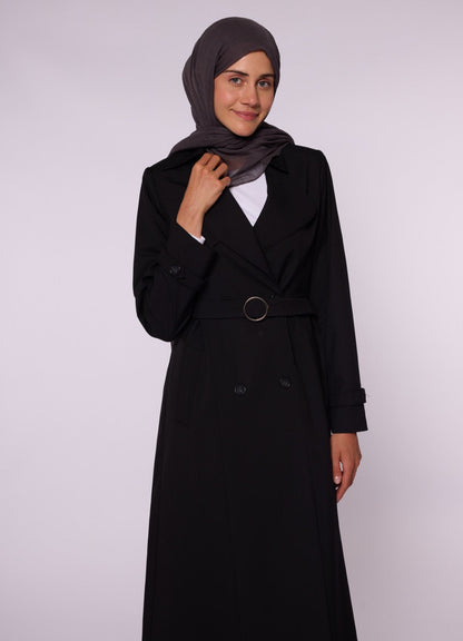 Double-Breasted Belted Polo Collar Lined Coat