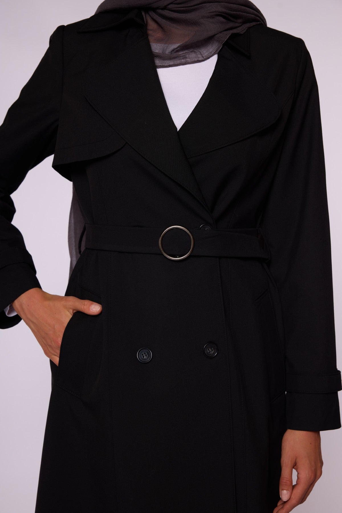 Double-Breasted Belted Polo Collar Lined Coat