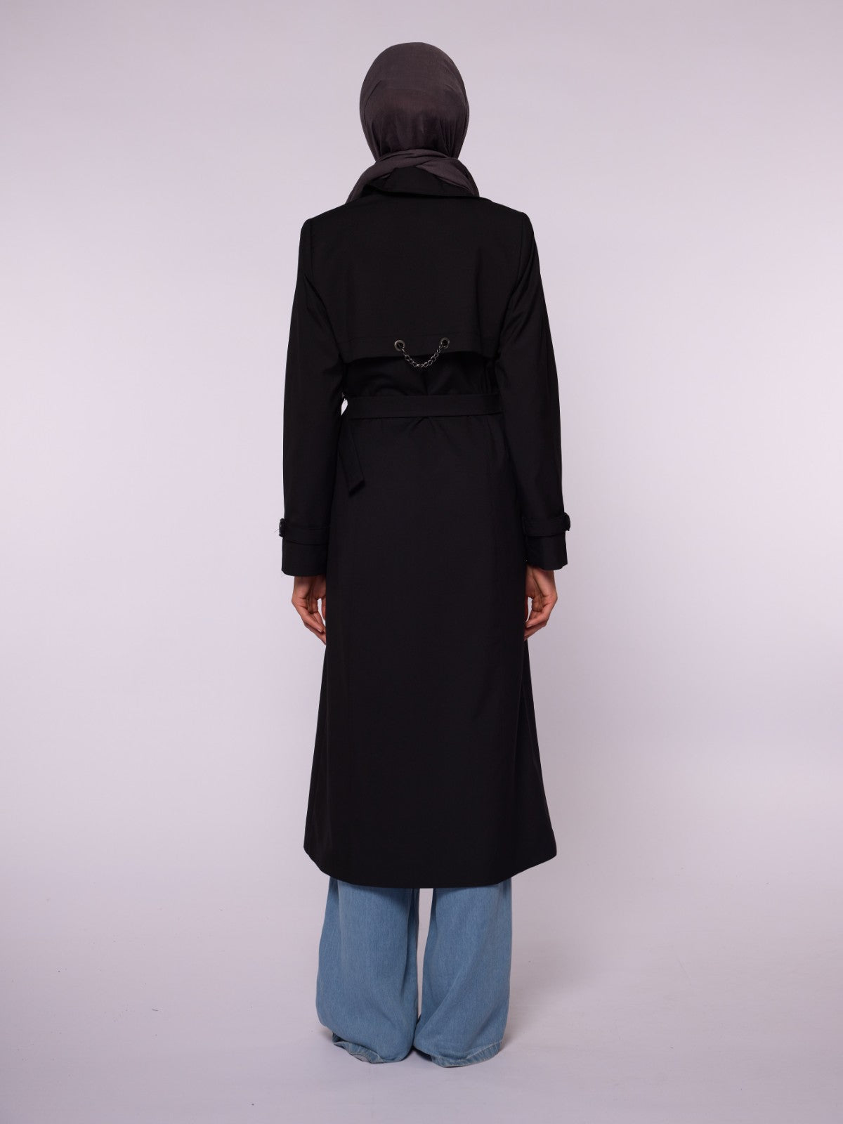Double-Breasted Belted Polo Collar Lined Coat