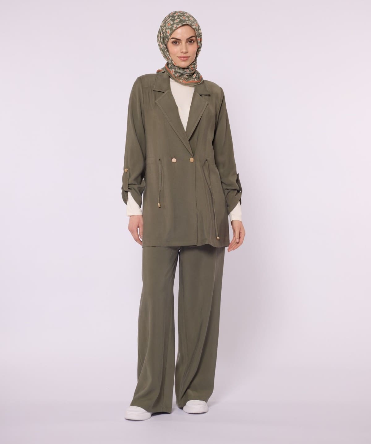 Wide V Neck Long Pants Two Piece Set