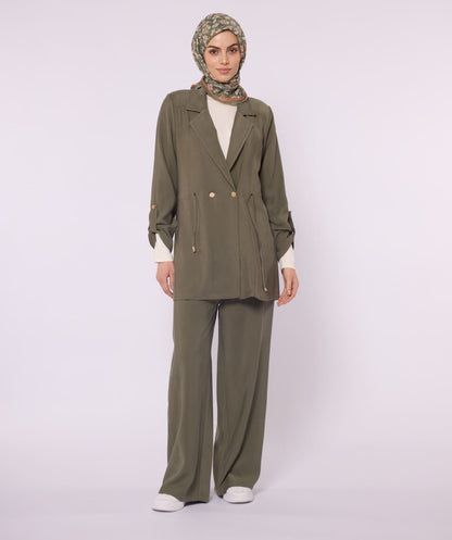 Wide V Neck Long Pants Two Piece Set