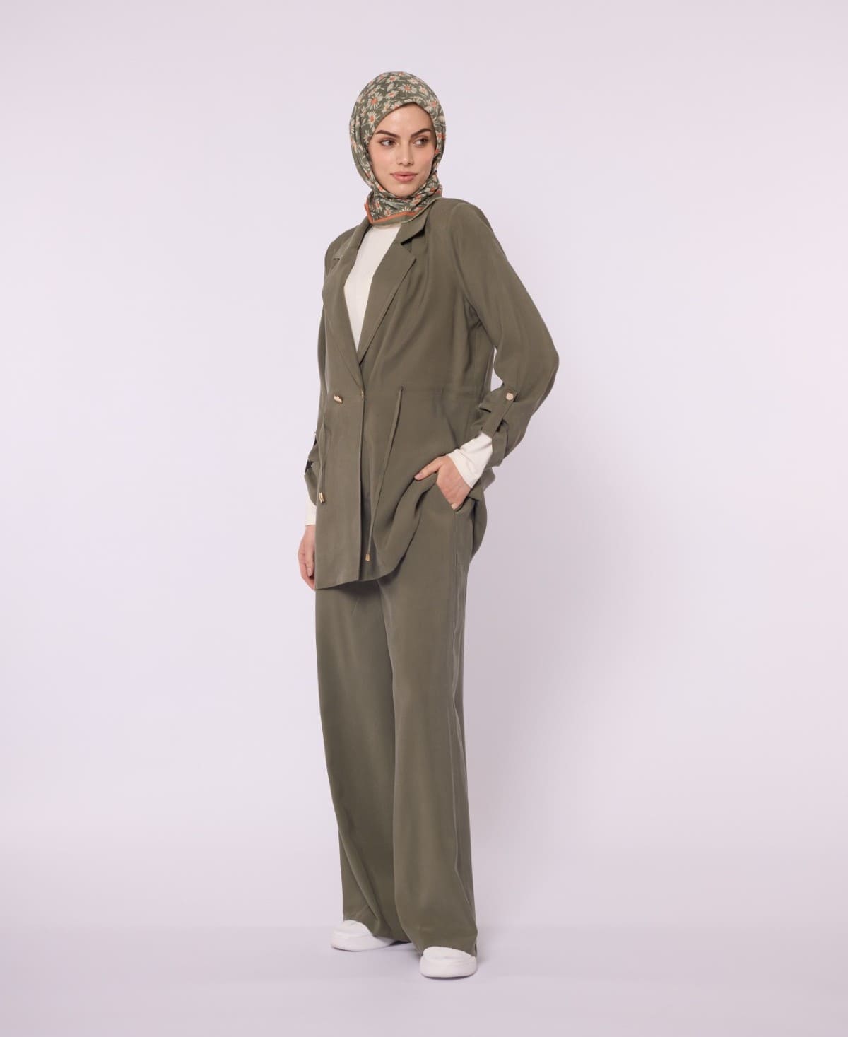 Wide V Neck Long Pants Two Piece Set