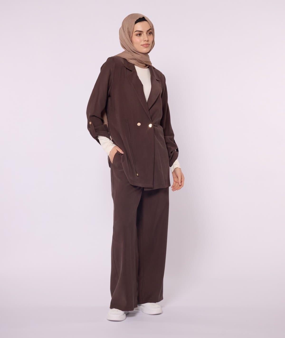 Wide V Neck Long Pants Two Piece Set