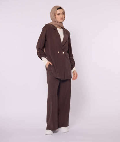 Wide V Neck Long Pants Two Piece Set