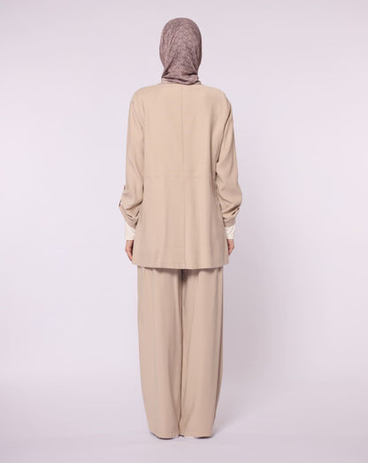 Wide V Neck Long Pants Two Piece Set