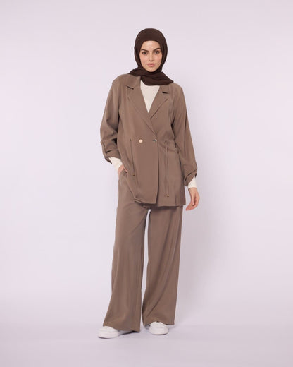 Wide V Neck Long Pants Two Piece Set