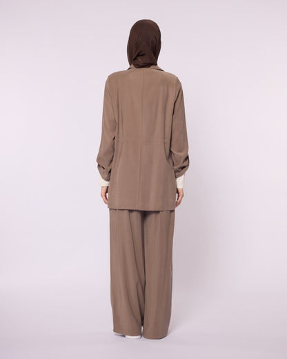 Wide V Neck Long Pants Two Piece Set