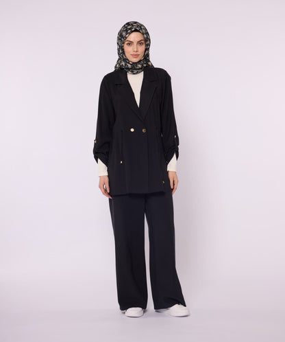 Wide V Neck Long Pants Two Piece Set