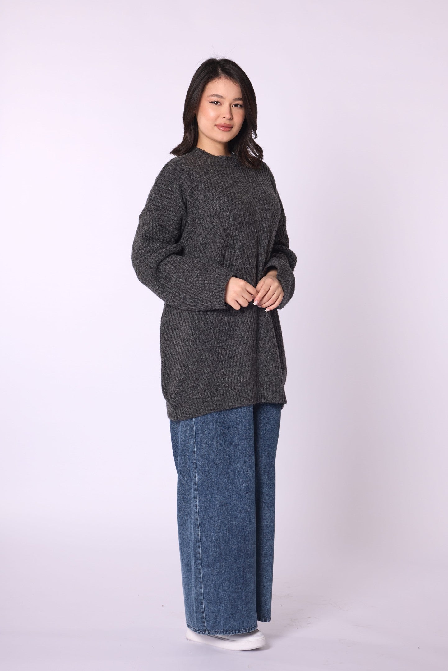 Striped Detail Relaxed Fit Long Knit Tunic