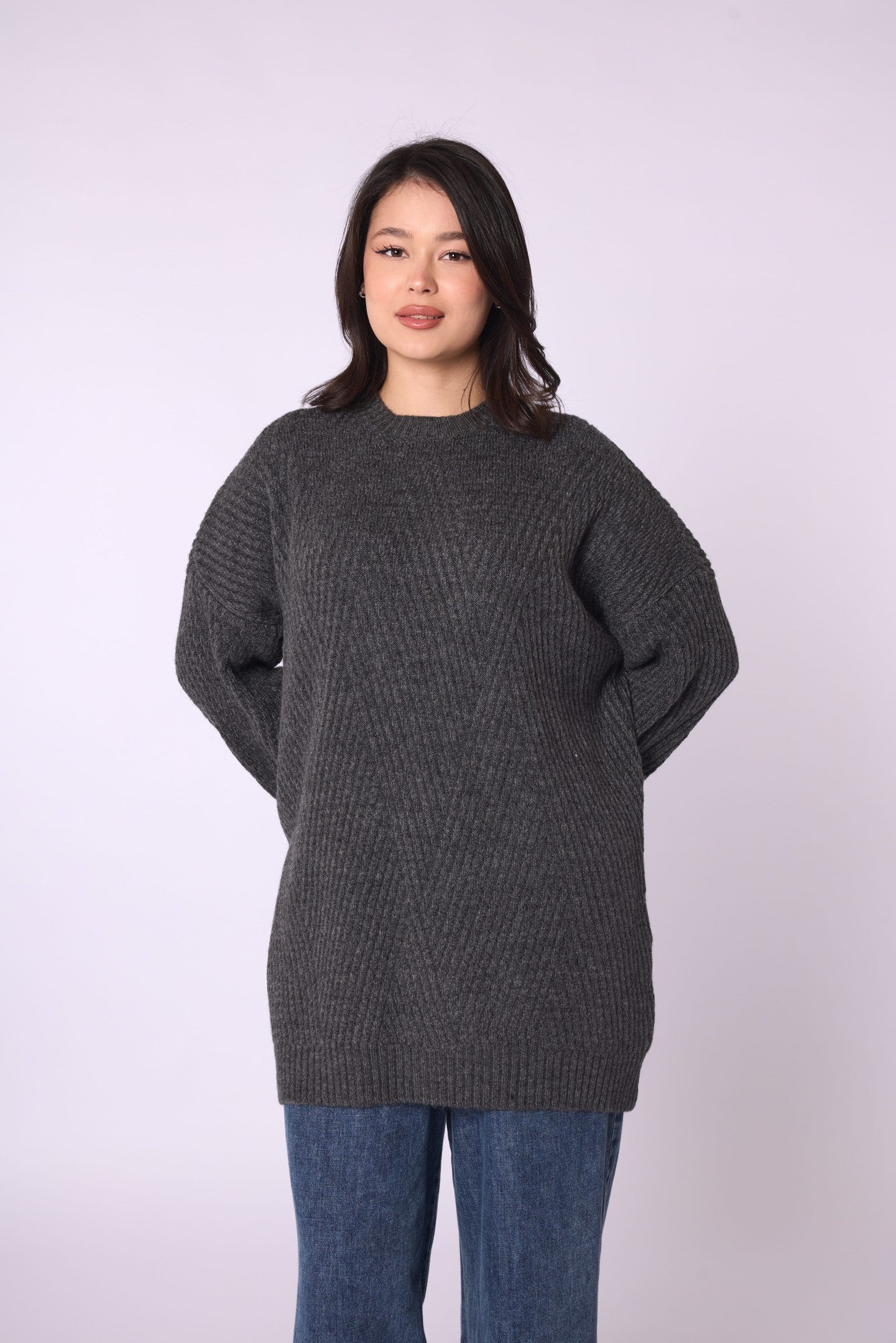 Striped Detail Relaxed Fit Long Knit Tunic