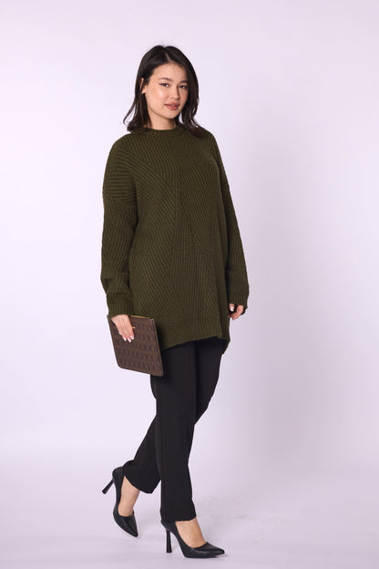 Striped Detail Relaxed Fit Long Knit Tunic
