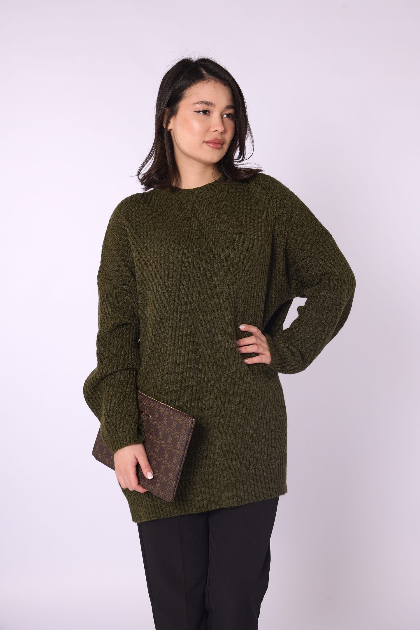 Striped Detail Relaxed Fit Long Knit Tunic