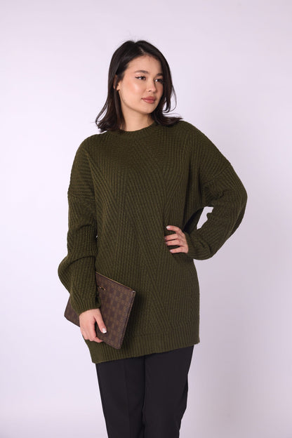 Striped Detail Relaxed Fit Long Knit Tunic