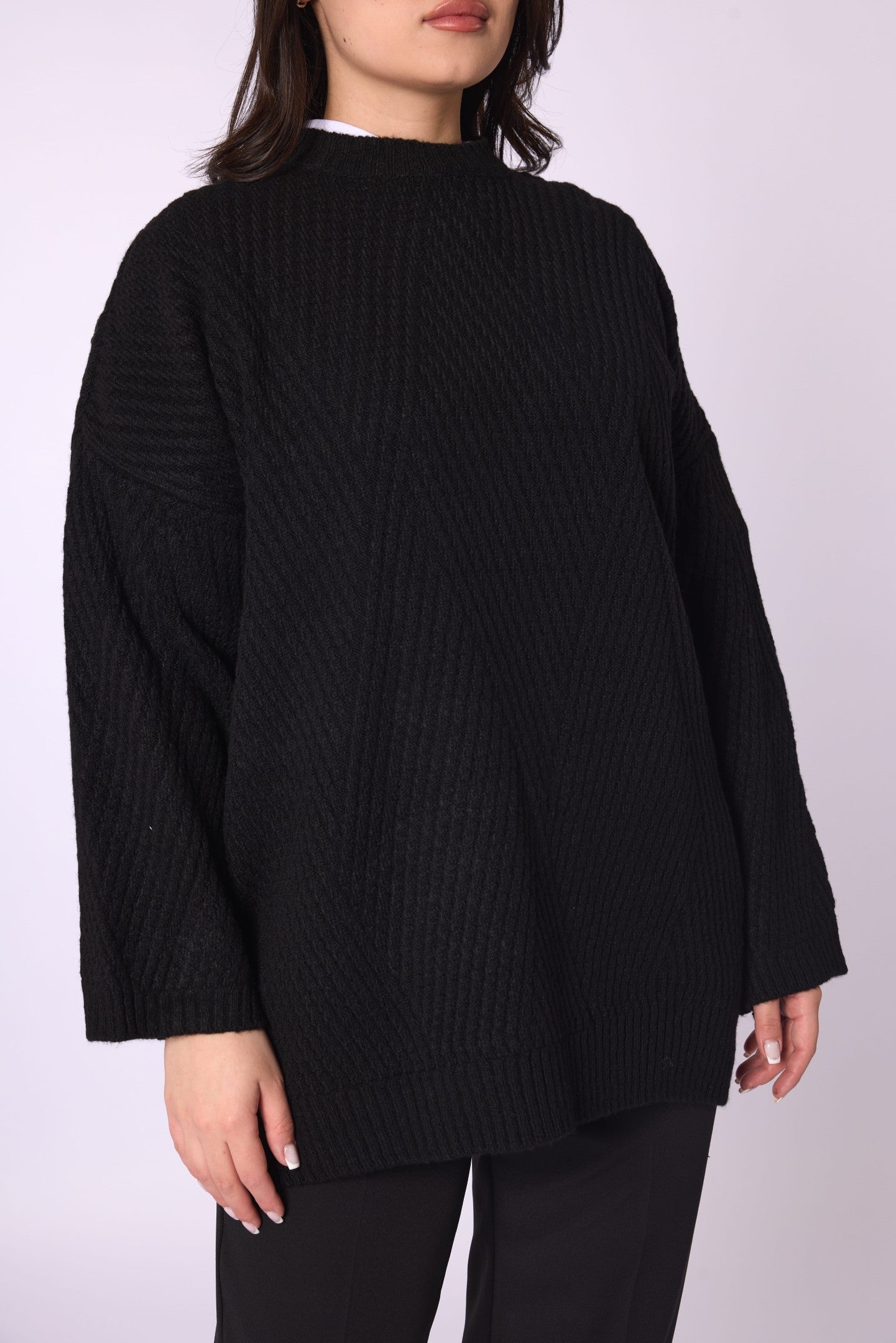 Striped Detail Relaxed Fit Long Knit Tunic