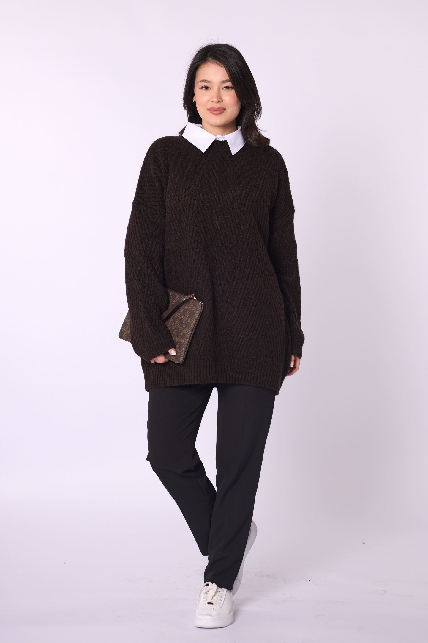 Striped Detail Relaxed Fit Long Knit Tunic