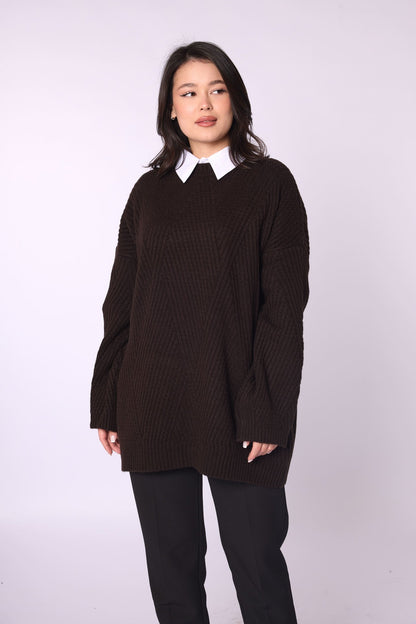Striped Detail Relaxed Fit Long Knit Tunic