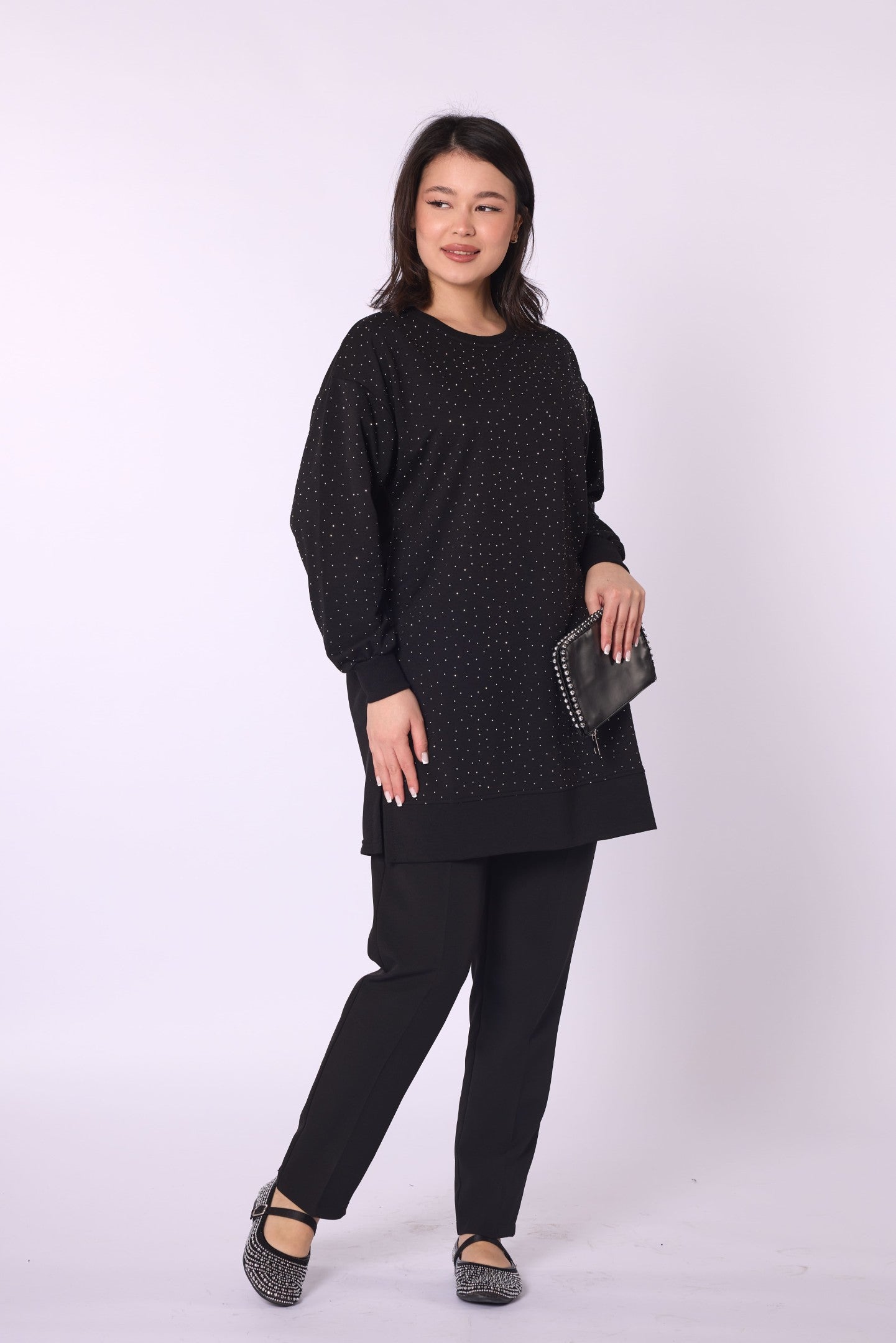 Slit Detail Stone Embellished Tunic
