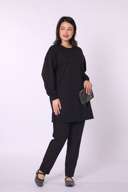 Slit Detail Stone Embellished Tunic