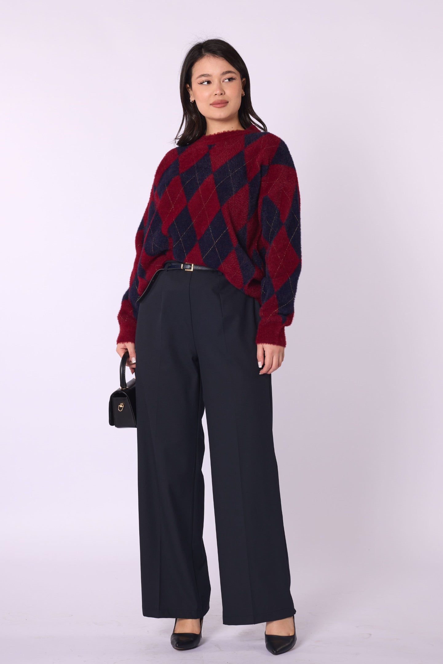 High-Waist Belt Detail Wide-Leg Pants