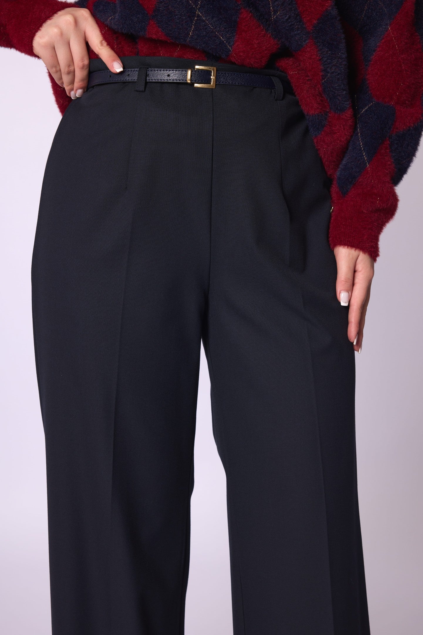 High-Waist Belt Detail Wide-Leg Pants