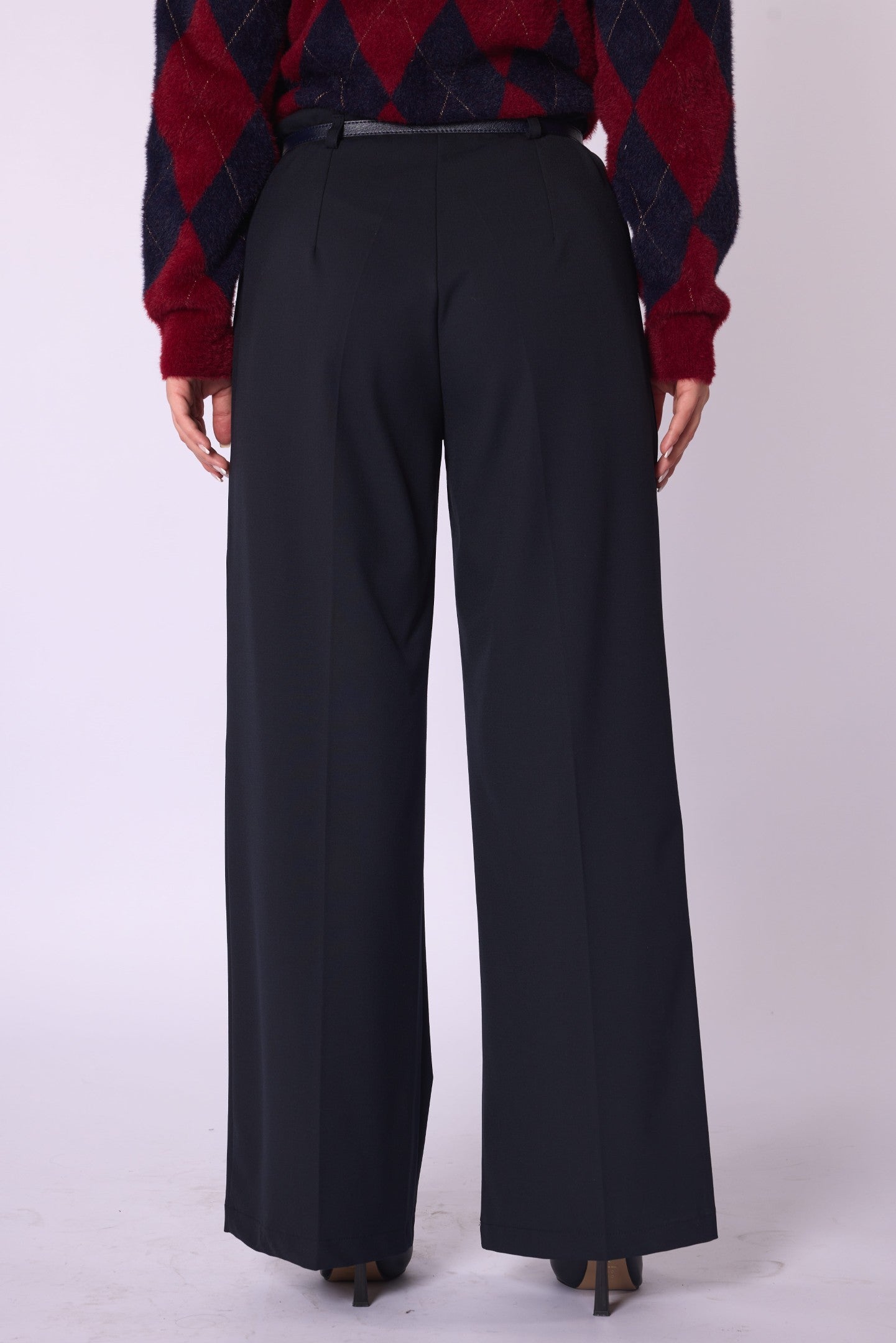 High-Waist Belt Detail Wide-Leg Pants