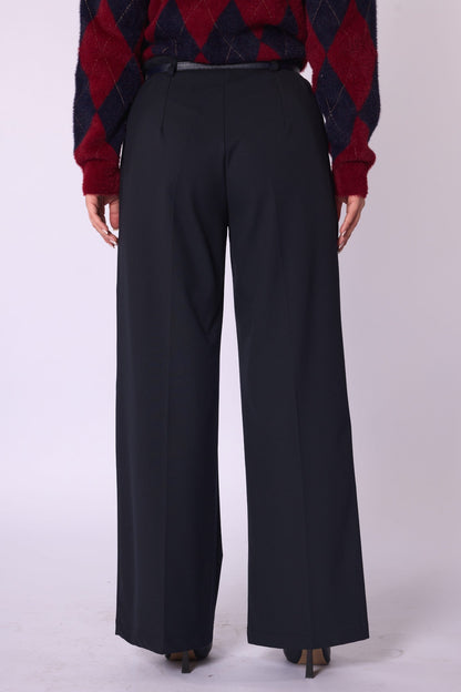 High-Waist Belt Detail Wide-Leg Pants
