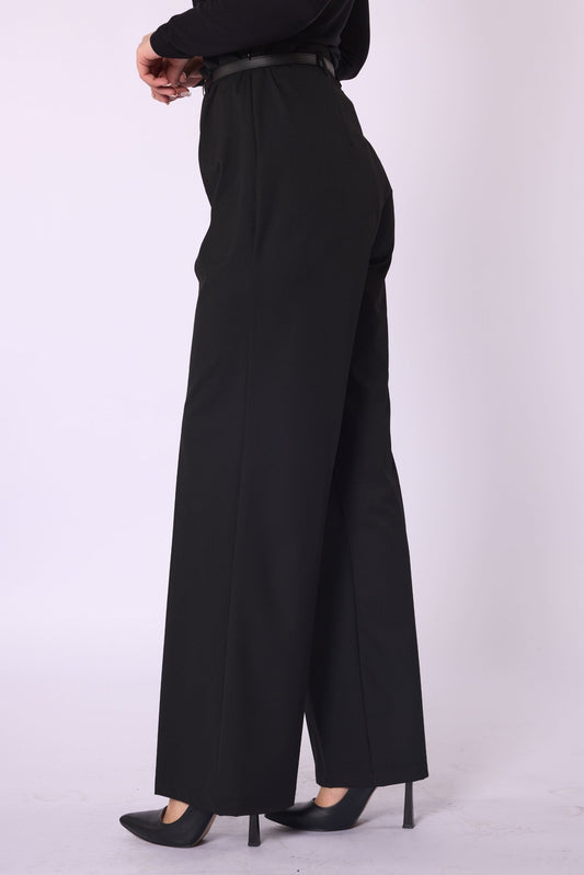 High-Waist Belt Detail Wide-Leg Pants