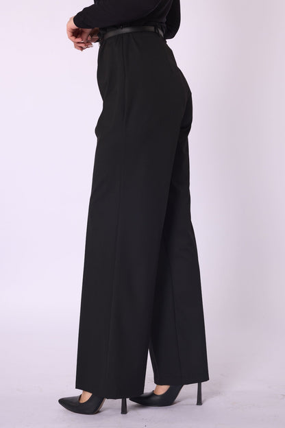 High-Waist Belt Detail Wide-Leg Pants