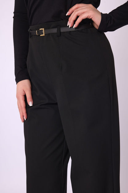 High-Waist Belt Detail Wide-Leg Pants